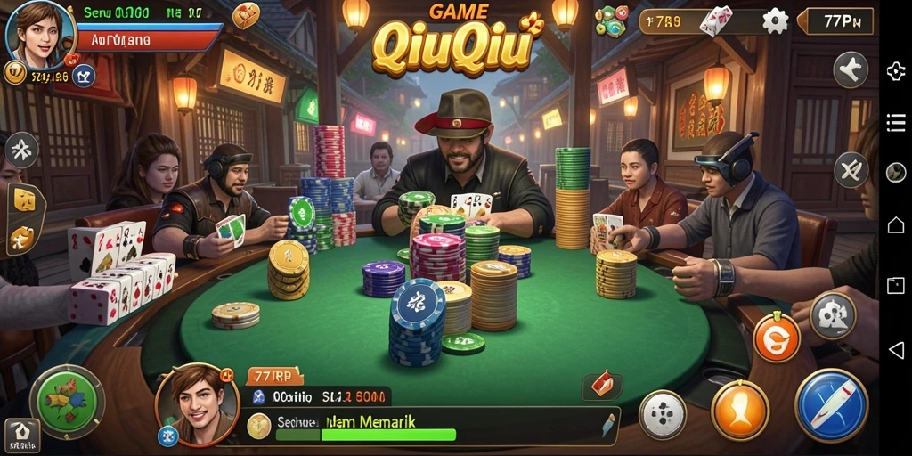 Screenshot gameplay 77RP dengan pemain QiuQiu yang antusias.