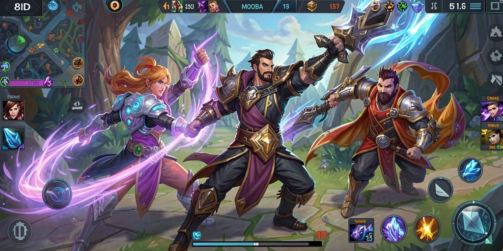 Tampilan gameplay MOBA yang menegangkan dan penuh aksi di 8ID.