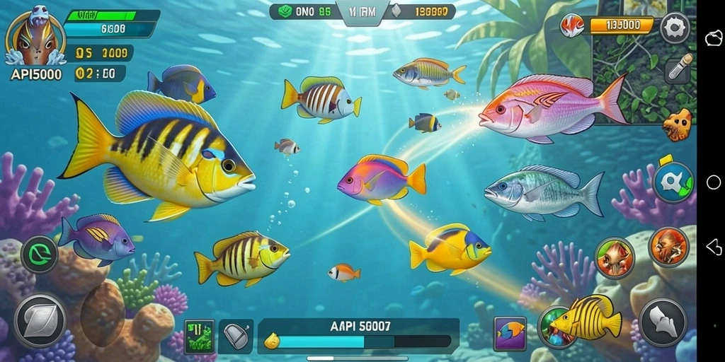 Screenshot menampilkan gameplay seru Tembak Ikan di API5000.