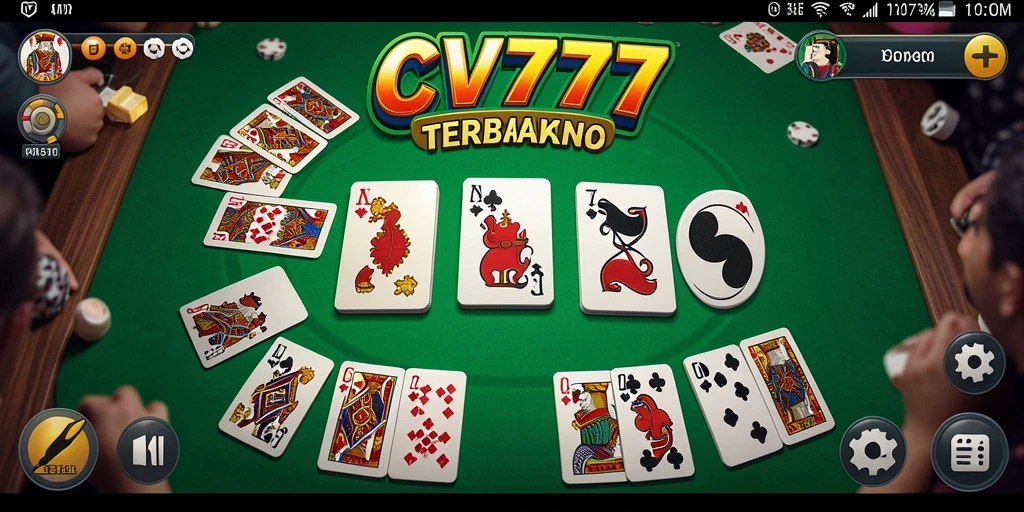 Screenshot gameplay <strong>CV777</strong> menampilkan suasana permainan domino yang seru dan kompetitif.
