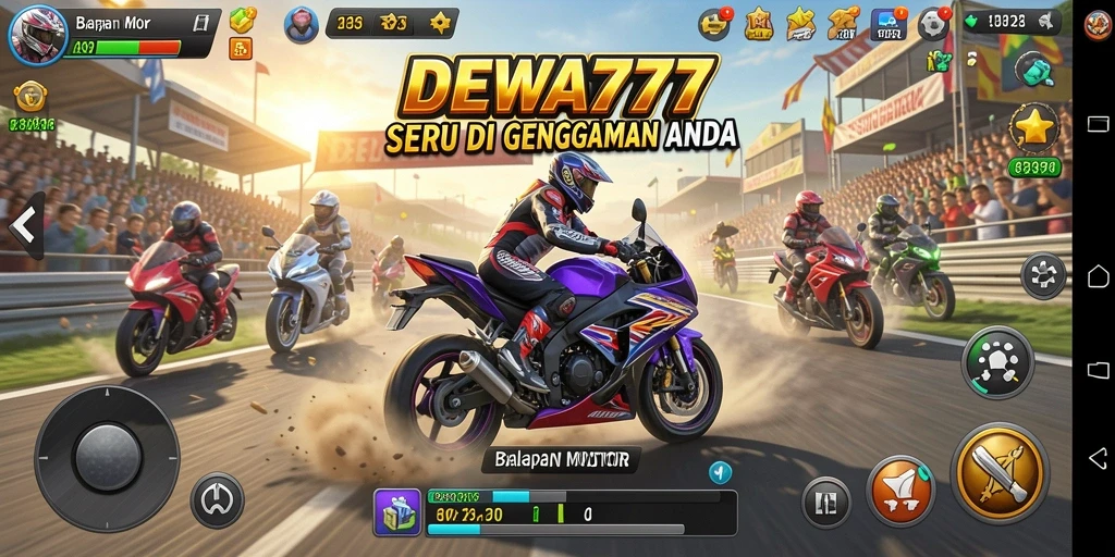 Tampilan gameplay DEWA777 yang menegangkan saat balapan motor.