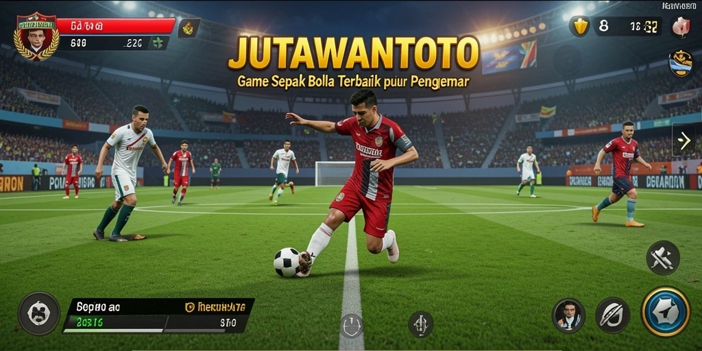 Tampilan gameplay seru dalam JUTAWANTOTO dengan aksi sepak bola nyata.