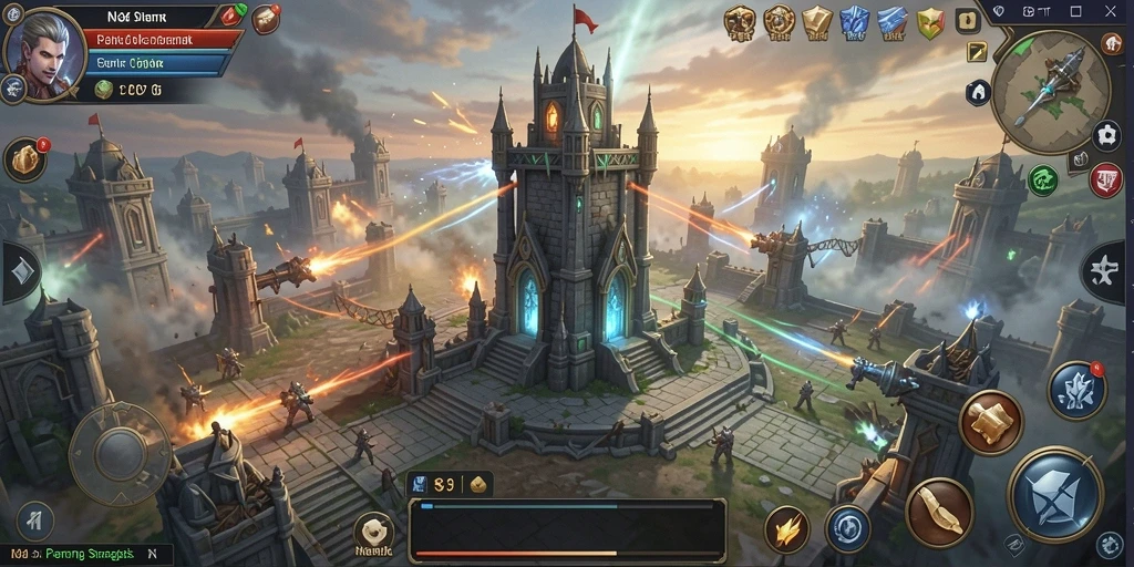 Screenshot menampilkan gameplay N32 dengan strategi menara yang dinamis.
