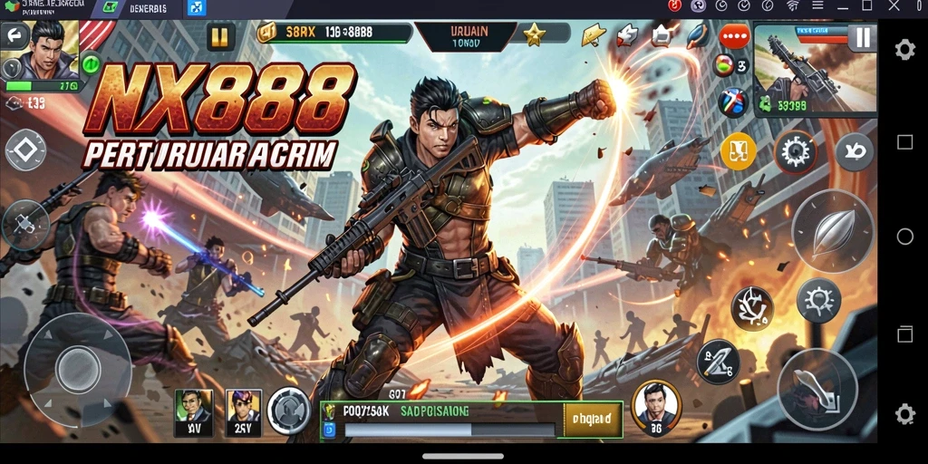 Screenshot menunjukkan pertarungan intens antara karakter dalam NX888.