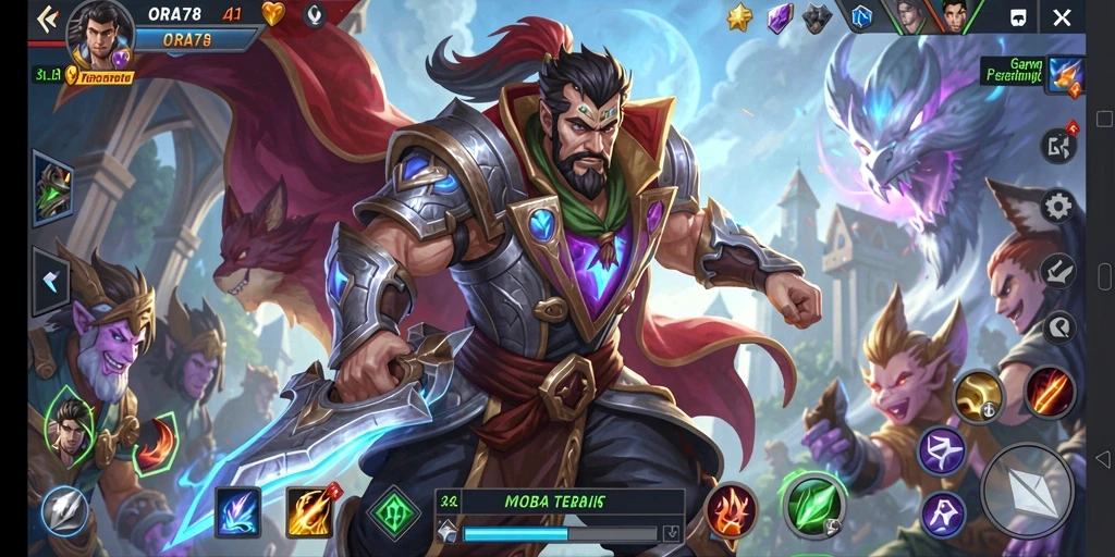 Tangkapan layar gameplay ORA78 yang menampilkan pertarungan seru antar karakter MOBA.