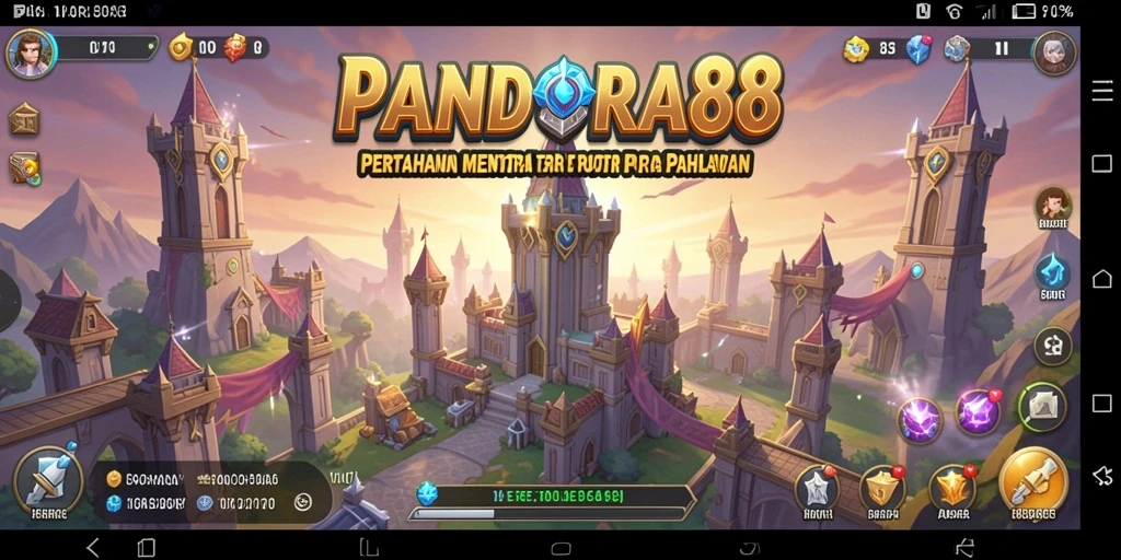 Screenshot PANDORA88 menampilkan aksi menara pertahanan melawan gelombang musuh.
