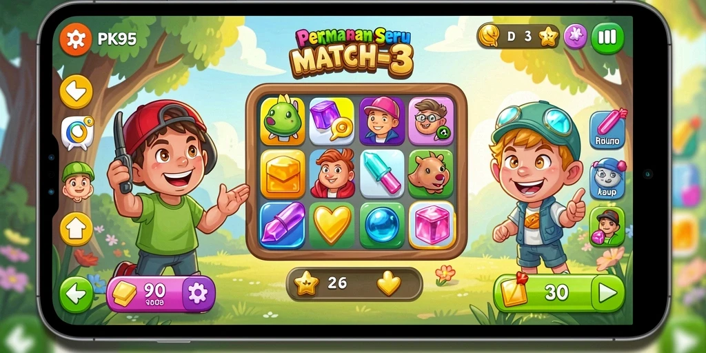 Tangkapan layar gameplay yang menarik dari PK95, hadirkan keseruan Match-3.