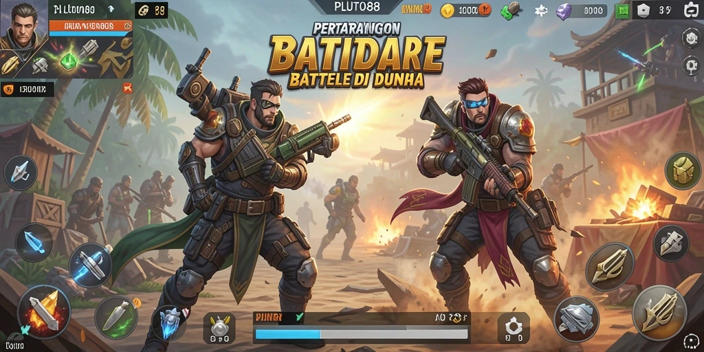 Tampilan gameplay seru PLUTO88 dalam pertempuran Battle Royale.
