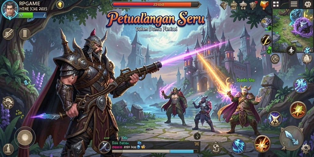 Screenshot RPGAME menampilkan aksi pertempuran dalam dunia fantasi yang epik.