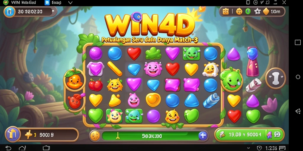 Tampilan gameplay seru di WIN4D dengan tantangan match-3 yang menarik.